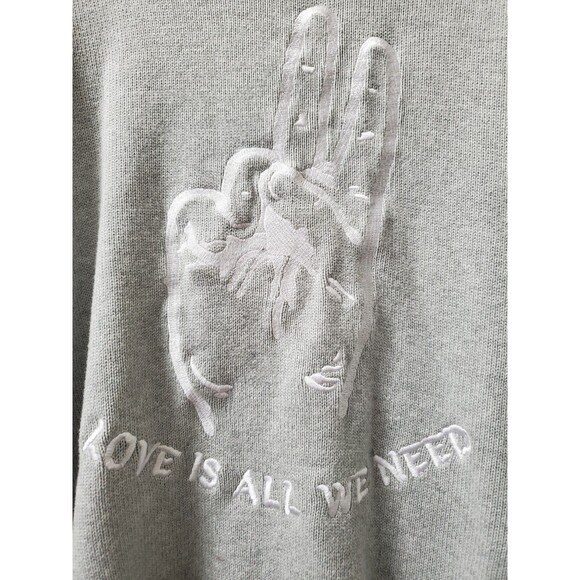 Pacsun Gray Cotton Peace "Love is all We Need" Embroidered Button-Up Cardigan M - Picture 6 of 8